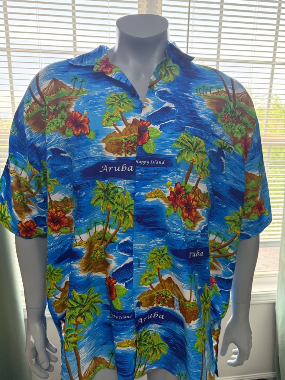 Rima Aruba Blue Tropical Print Hawaiian Shirt Siza 2X